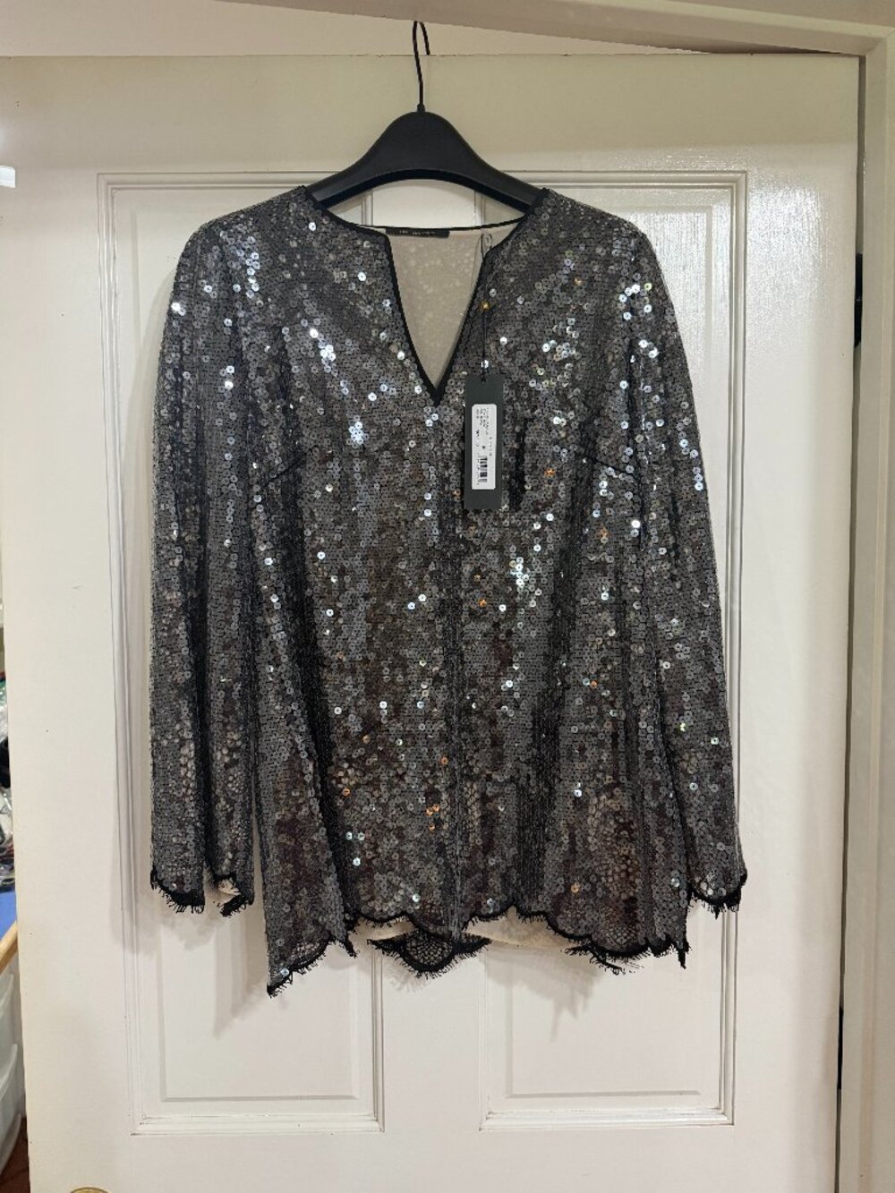 NEW with Tags $698 Kobi Halperin Ellie Blouse with Black Lace & Sequins sz S